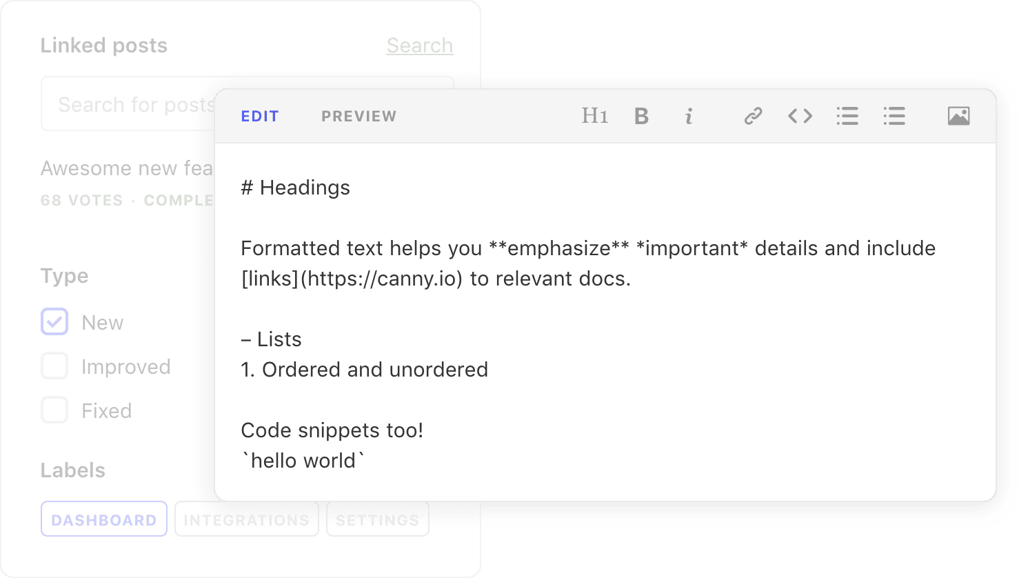 Product changelog that is markdown supported